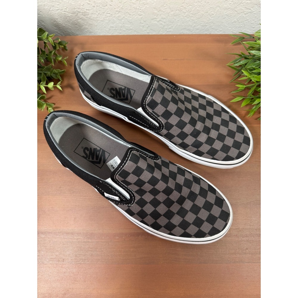 Vans Unisex Classic Slip-On Black Pewter Checkerboard Shoes Size M8/W9.5